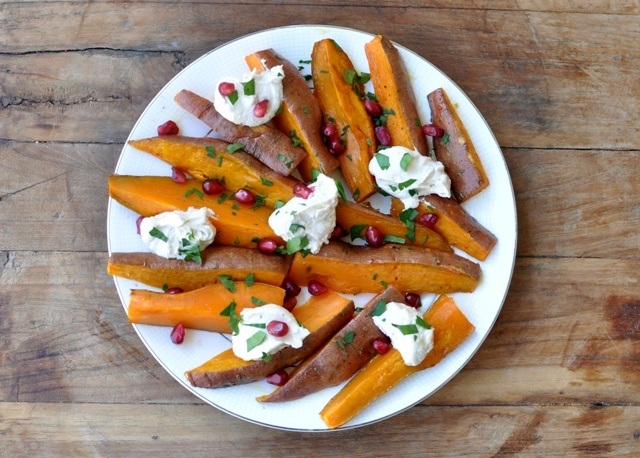 Roasted Sweet Potatoes with Tahini Yogurt